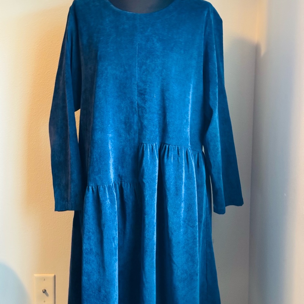 Blue corduroy Long Sleeve Dress.